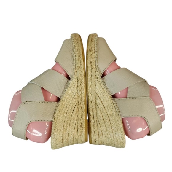 Kanna Anna Cross Front Wedge Espadrille Sandals Taupe Pebbled Leather Size 7 EUC - Picture 9 of 10